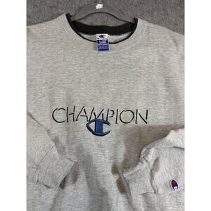 VINTAGE Champion Sweatshirt Mens Gray Spellout Pullover Crewneck Sportswear XL